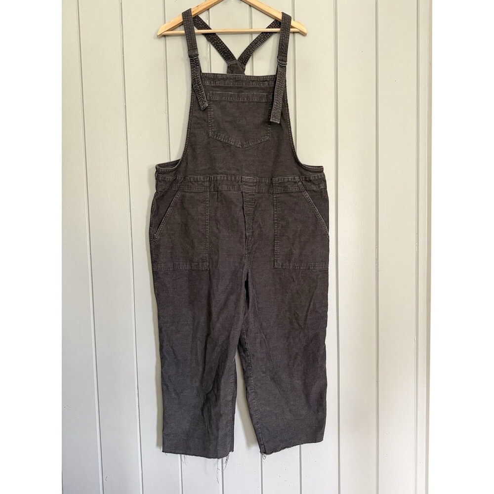 Aerie Corduroy Overalls XL Gray Relaxed Crop Raw Hem Wide Leg